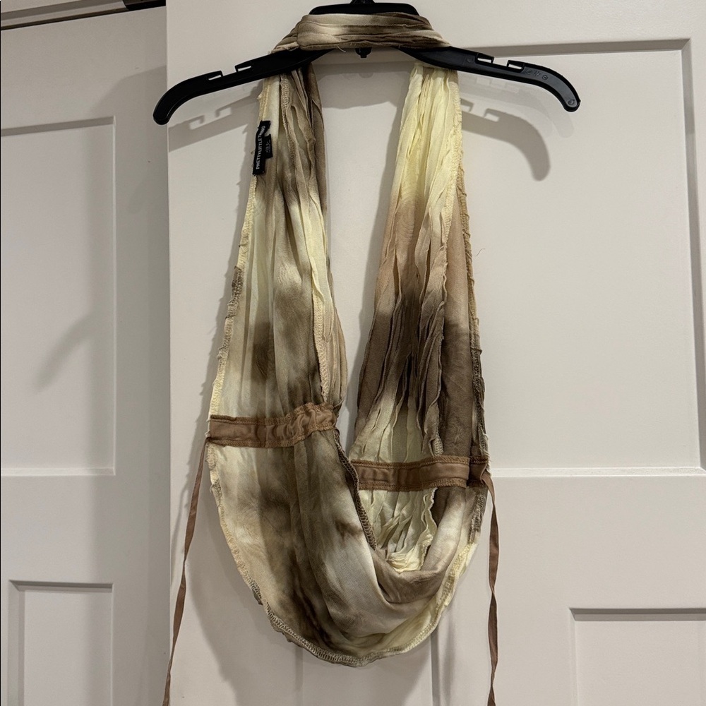 AS IS Pretty Little Thing Taupe Frayed Textured Halter Top, Size UK 8, US 4 - Picture 5 of 6